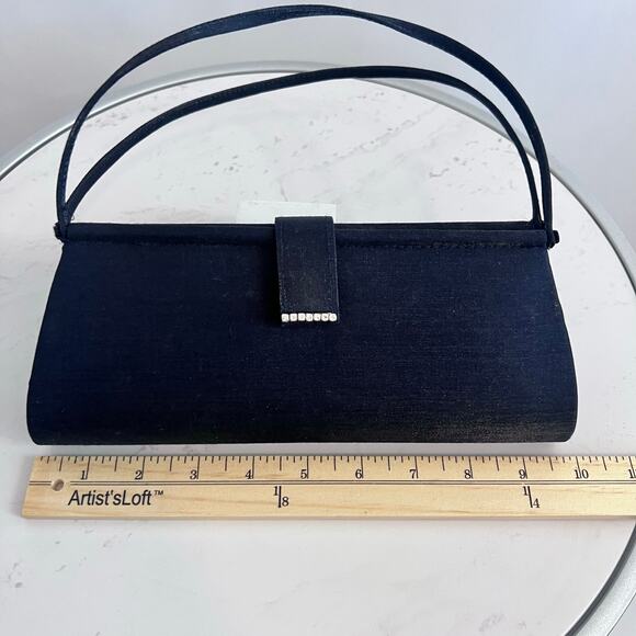 JESSICA MC CLINTOCK VINTAGE EVENING COCKTAIL BAG  NAVY BLUE RHINESTONES HANDLE - Picture 11 of 13
